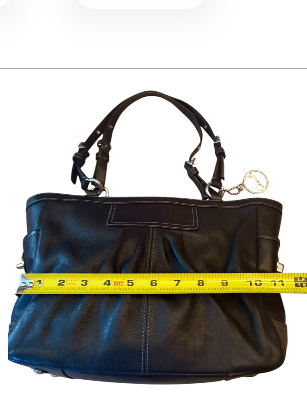 COACH F13759 Pleated Black Leather East West Gallery Handbag Tote Purse - Picture 10 of 13